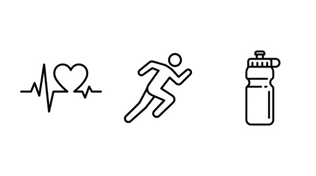 Line art icons representing health, fitness, running, and hydration, suitable for sports and wellness themes.
