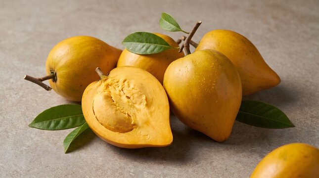 Fresh Canistel Eggfruit Cut Open with Golden Custard Flesh