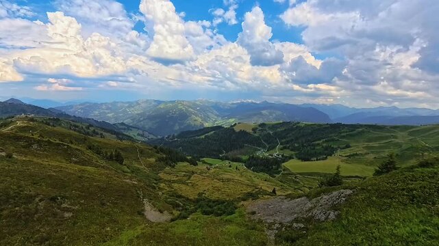 4K Timelapse alpine summer video with moving clouds at Mount Fulseck, Dorfgastein, Gasteinertal valley, Sankt Johann im Pongau, Austria