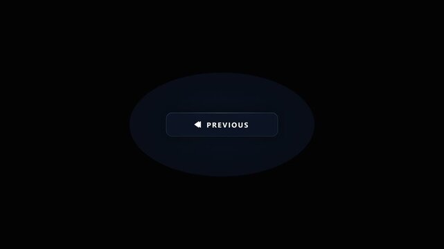 Futuristic glowing previous button on black background. 4K Video