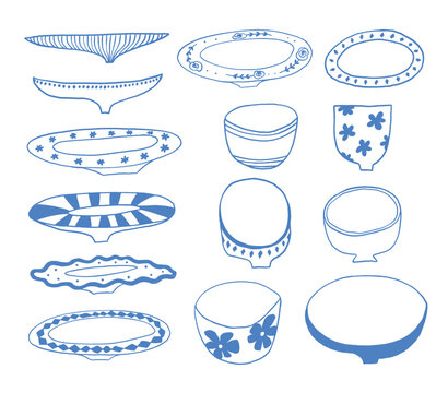Set of different kitchenware plates and bowls