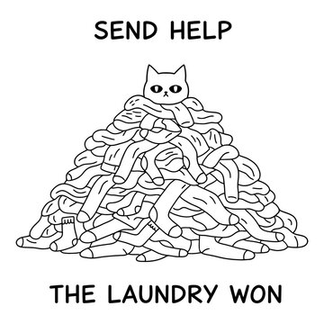 Cat Buried in Laundry Pile Asking for Help, Funny Domestic Scene