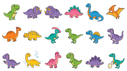 Cute Dinosaur Vector Set, Friendly Cartoon Prehistoric Animals © Stark Strokes