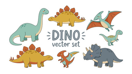 Cute Dinosaur Vector Set, Hand-Drawn Cartoon Dino Collection © Stark Strokes