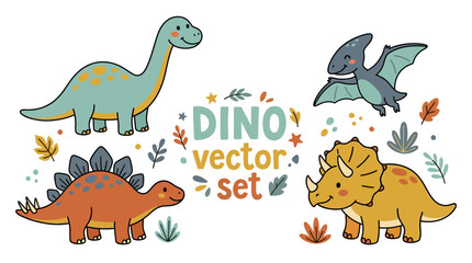 Cute Dinosaur Vector Set Flat Illustration for Kids © Stark Strokes