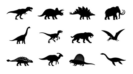 Dinosaur Silhouette Set - Prehistoric Animal Vector Icons © Stark Strokes
