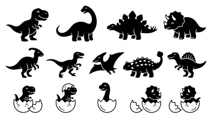 Dinosaur Silhouette Set, Cute Cartoon Vector Icon Collection © Stark Strokes