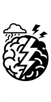 An illustration of a brain with a storm cloud and lightning bolts representing a mental breakdown or stress