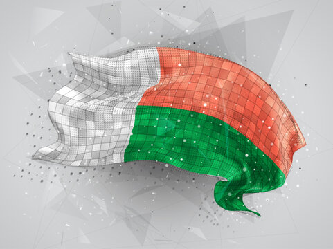 Madagascar, vector 3d flag graphic design with lines and dots