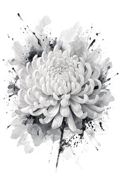 Monochrome Inkblot Flower Composition