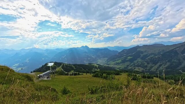 4K Timelapse alpine summer video with moving clouds at Mount Fulseck, Dorfgastein, Gasteinertal valley, Sankt Johann im Pongau, Austria