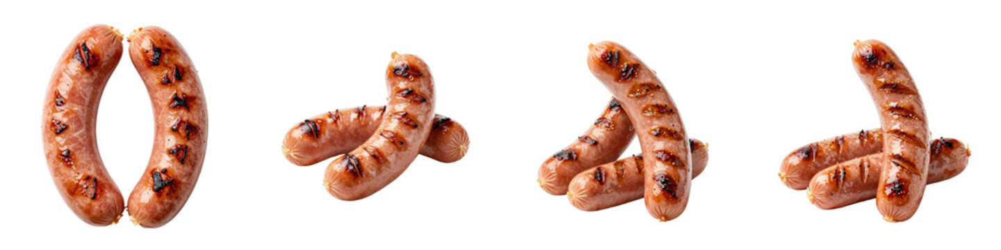 Grilled sausages arrangement set on a black background for culinary concepts and design