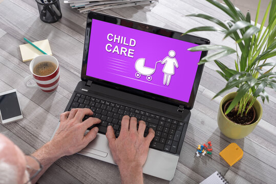 Child care concept on a laptop