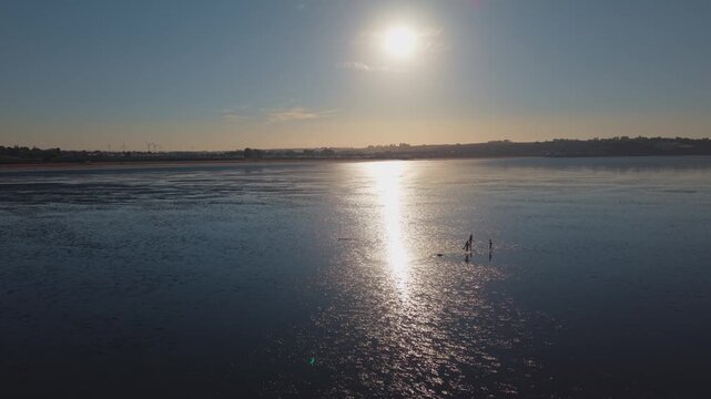 Isle of Sheppey, Leysdown Beach coastline before the solar eclipse, natural phenomenon event captured across the globe, wide aerial panorama