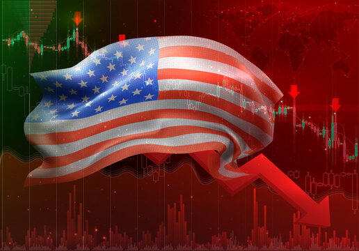 USA, America, vector 3d flag financial exchange trend down