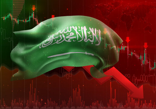 Saudi Arabia, vector 3d flag financial exchange trend down