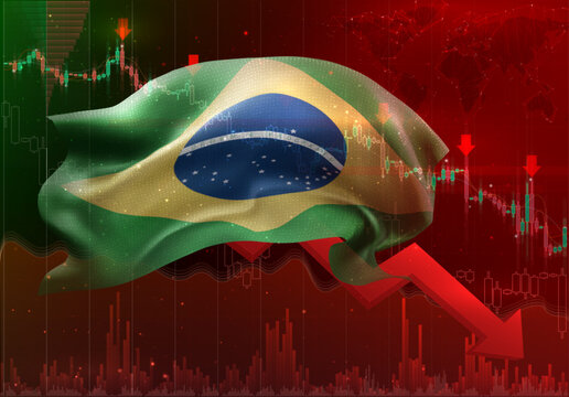 Brazil, vector 3d flag financial exchange trend down