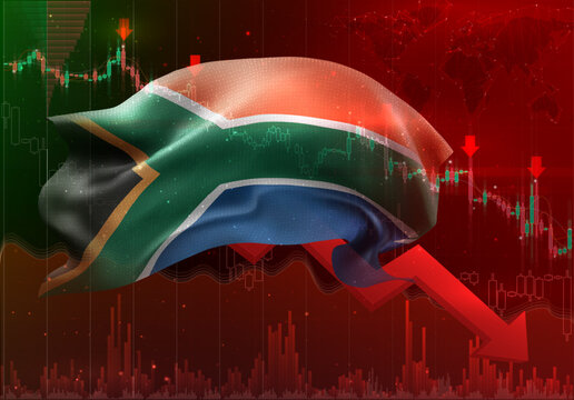 South Africa, vector 3d flag financial exchange trend down