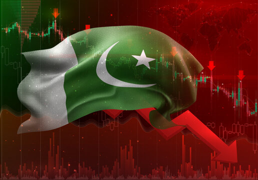 Pakistan, vector 3d flag financial exchange trend down
