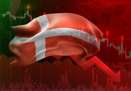 Denmark, vector 3d flag financial exchange trend down