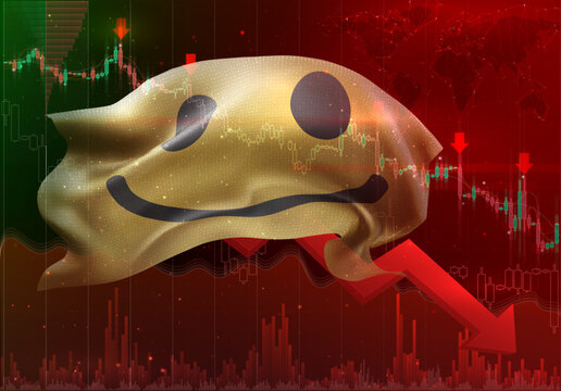 Smile, vector 3d flag financial exchange trend down