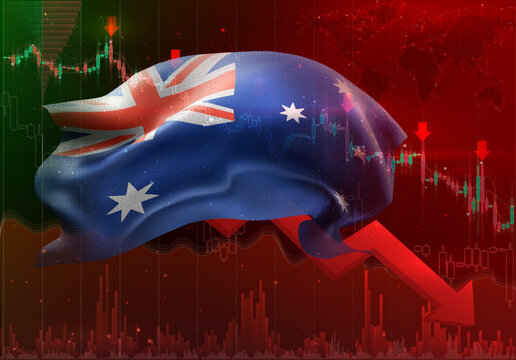 Australia, vector 3d flag financial exchange trend down