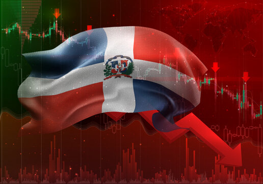 Dominican Republic, vector 3d flag financial exchange trend down