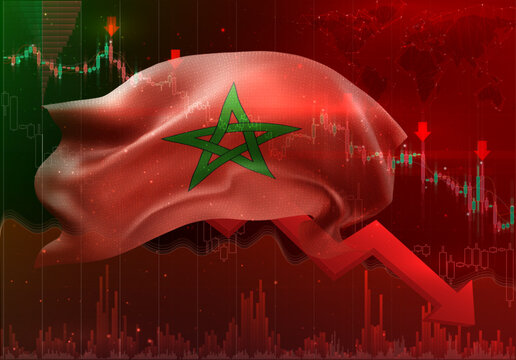 Morocco, vector 3d flag financial exchange trend down