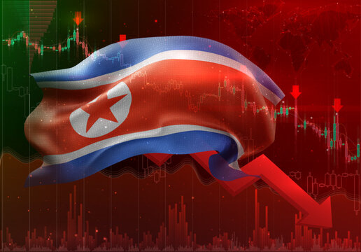Korea, vector 3d flag financial exchange trend down
