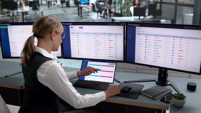 Procurement Manager Carefully Reviewing Supplier Contracts On Laptop