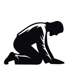 Fototapeta premium This is a silhouette of a person kneeling in a posture of prayer or deep reverence.