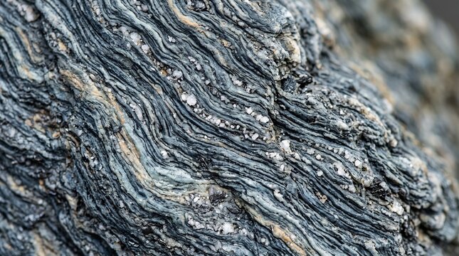 Macro Close Up Shot Featuring Detailed Natural Patterns and Textures of Grey Metamorphic Rock
