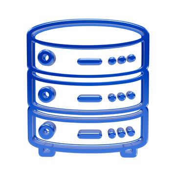 Glossy blue 3d server with stacked cylindrical database units and indicator lights on black background