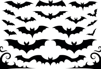 Fototapeta premium Collection of various black bat silhouettes for halloween decoration