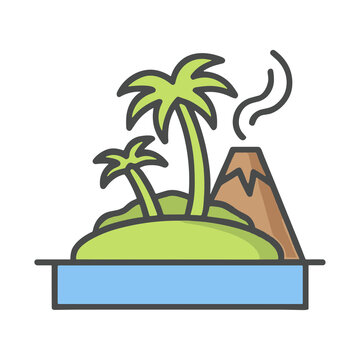 Tropical island with volcano and palm trees