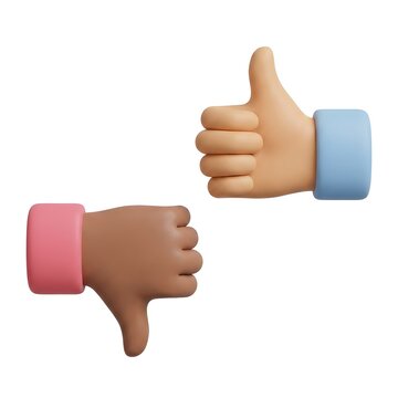 3D Render of Thumbs Up and Thumbs Down Emoji Hands