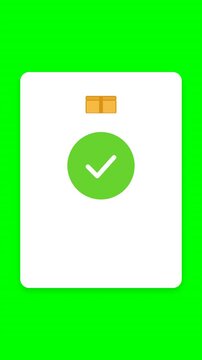 Modern e-commerce delivery confirmation animation in portrait aspect ratio. Features a package arrival, animated green success indicator, drawn checkmark, delivery confirmation message, and smooth dow