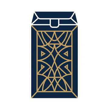 Art Deco envelope box icon with gold geometric pattern isolated on transparent background