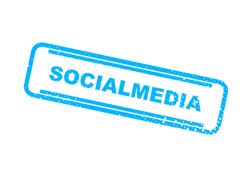 Blue social media circular stamp with white text illustration