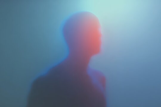 Exploring the shift of aura colors from red to blue in a mystic setting during a yoga practice
