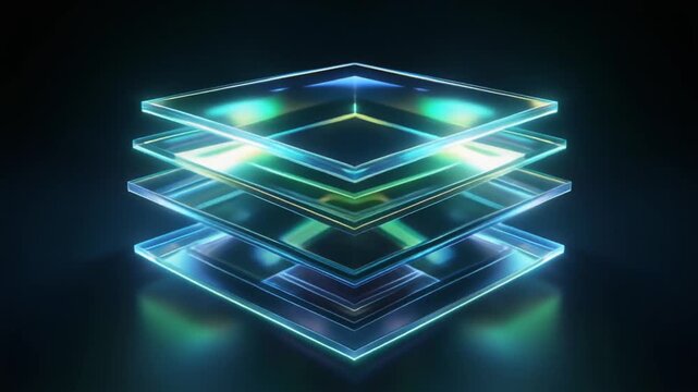 Abstract Technology Background with Glowing Transparent Glass Layers