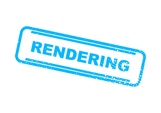 Blue rendering stamp with text on white background illustration