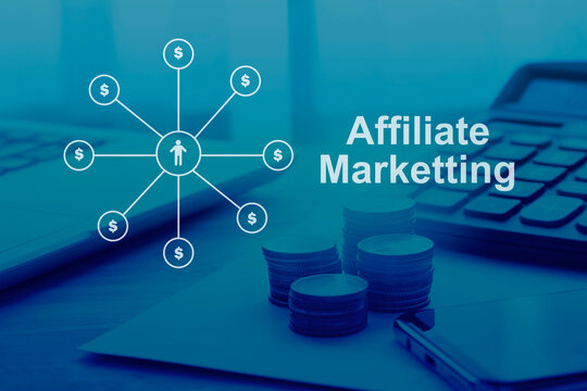 Affiliate marketing concept showing online product promotion, commission-based sales, digital advertising, referral links, and revenue generation through social media and e-commerce platforms.