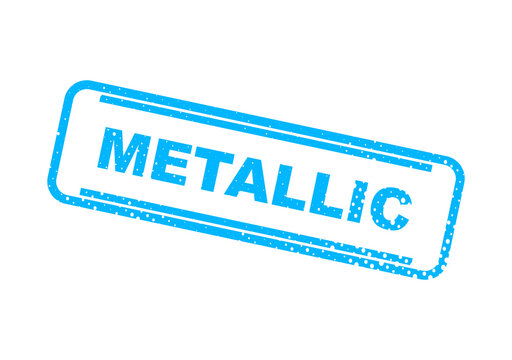 Blue metallic rubber stamp with text label illustration