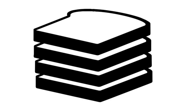 Minimalist black silhouette icon of a stack of square bread slices with clean geometric lines on a white background, simple bakery and food service concept
