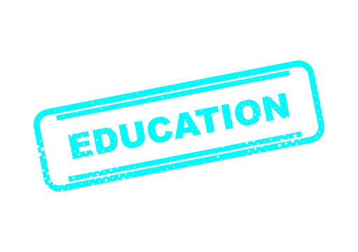 Blue education stamp with white text on transparent background illustration