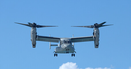 Fototapeta premium Military Tiltrotor Aircraft Flying Over Gold Coast Australia During Airshow