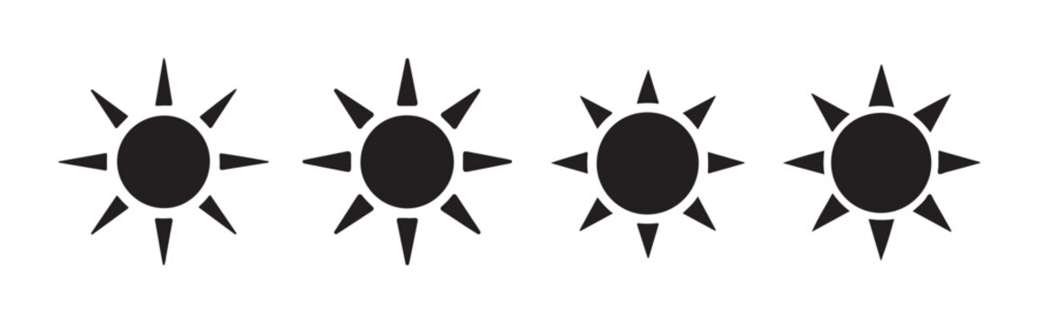 Classic black starburst sun shapes vector package on grid background for simple summer beach poster layouts.