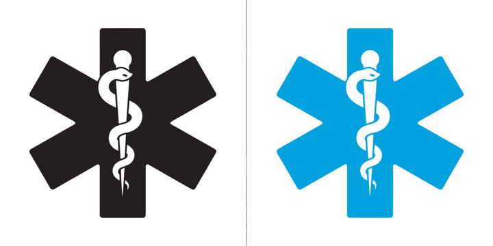 Star of Life vector icon, emergency medical services EMS symbol with Rod of Asclepius healthcare badge for ambulance medical rescue and safety