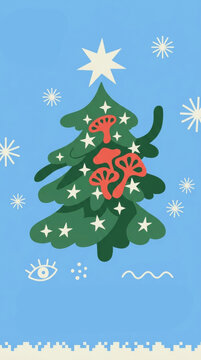 Posters / postcard / Christmas card in a fun, weird style. Unconventional Christmas.	